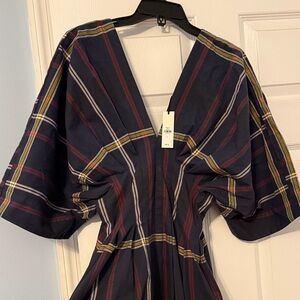 Banana Republic Navy Plaid Backless Dress